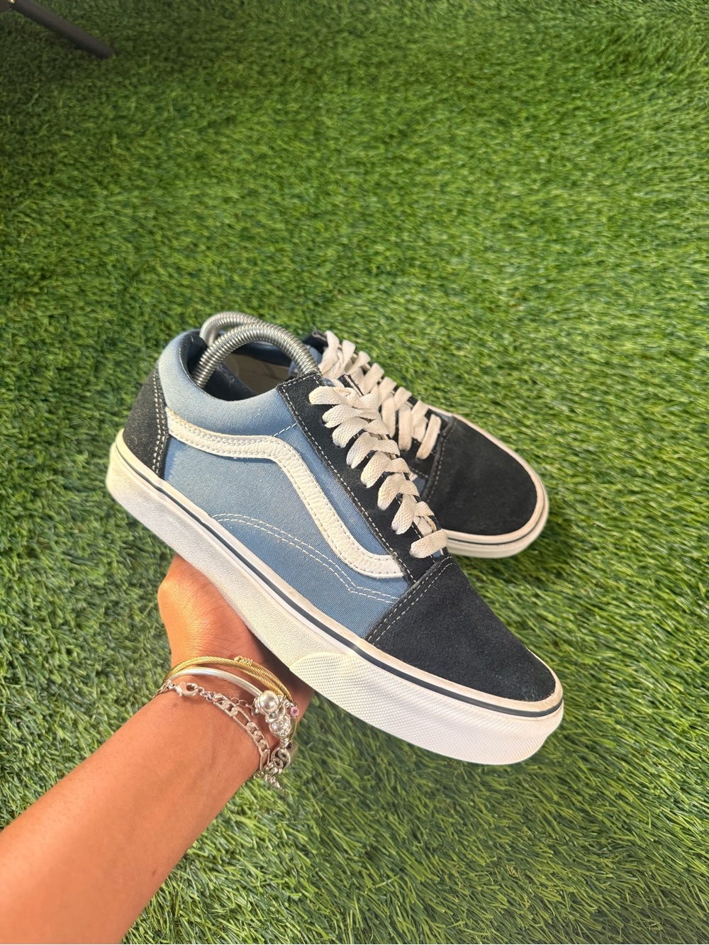 Vans Old Skool Blue Black Canvas Suede Sneakers Womens Size 8 Skater Casual